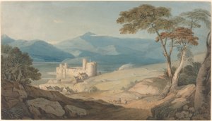 Hrad Harlech a Snowdon od John Varley