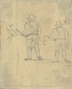 Dvě studie postavy držící košík [verso] od John Varley