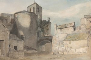 Opevněný vchod do velšského města Východní brána Caernarvonu, ca. 1802.
