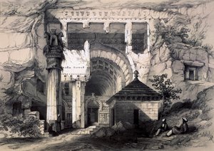 Karli, vchod do Velké jeskyně Chaitya, 1845. od John Weale