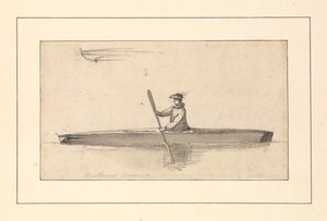Kresba s názvem "Northwest American Canoe" ve skicáři Johna Webbera od John Webber