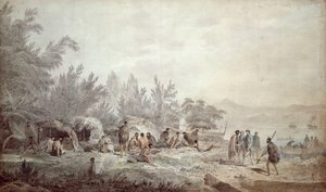 Kapitán Cook v zátoce Ship Cove, Queen Charlotte Sound od John Webber