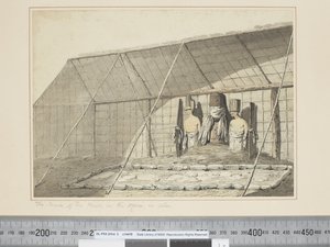 F.18 The Inside of the House, in the Morai, in Atooi, c.1773-84 (akvarel) od John Webber