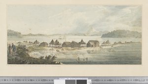 F.41 Pohled na město a přístav svatého Petra a Pavla v Kamtschatce, cca 1783-1784 (akvarel) od John Webber