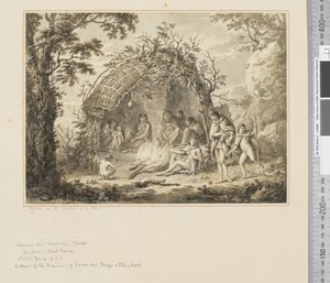 F.43 Domorodci v interiéru chaty, cca 1783-1784 (akvarel) od John Webber