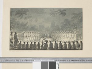 F.5 A Night Dance by Men, v Hapaee, cca 1773-1784 (akvarel) od John Webber