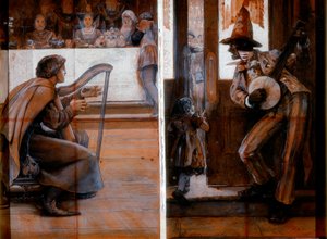 Minstrelsy, As It Was - And What It Has Come To (bodycolour, pencil and wc on paper) od John William Brown