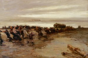 Vytahování záchranného člunu, Svatý ostrov, kolem 1910-20 od John William Gilroy