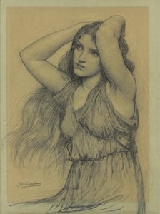 Flora (černá křída na lesklém papíře) od John William Waterhouse