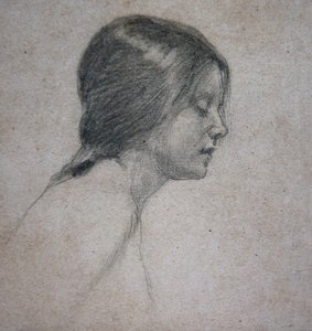 Hlava mladé dívky, cca 1880 (tužka na papíře) od John William Waterhouse