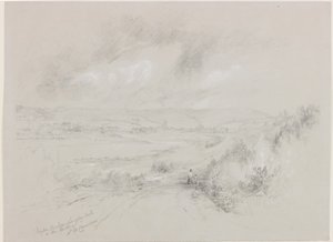 Haydon Bridge, Langley Castle in the Distance (bc a tužka na papíře) od John Wilson Carmichael