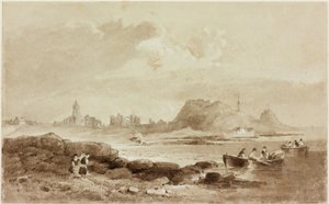 Holy Island (tužka a akvarel (sépie) na papíře) od John Wilson Carmichael