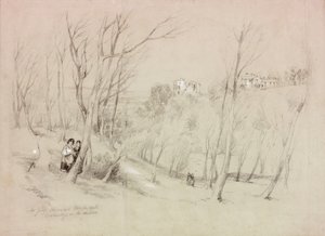 Dům pana Greye a Dilston Hall, Corbridge in the Distance (barva těla a tužka na papíře) od John Wilson Carmichael