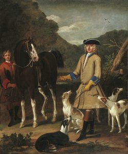 Edward, lord Seymour, se svým koněm, čeledínem a psy, v krajině od John Wootton