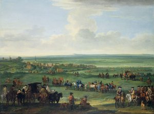 George I (1660-1727) v Newmarketu, 4. nebo 5. října 1717, kolem roku 1717 (olej na plátně) od John Wootton