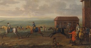 Lord Portmore sleduje závodní koně při cvičení na Newmarket Heath od John Wootton
