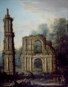 Ruiny hradu Holdenby, Northamptonshire, cca 1735-45 (olej na plátně) od John Wootton