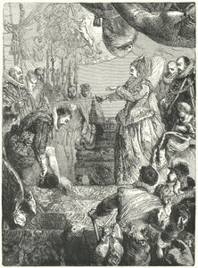 Sir Francis Drake přebírá rytířský titul od královny Alžběty I., 1581 od John after Gilbert
