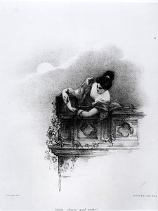 Fanny Kembleová (1809-93) jako Julie, Sladká dobrá noc, rytina Richarda Jamese Lanea (1800-72) od John after Hayter