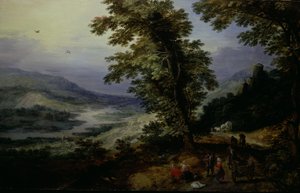 Horská cesta s pocestnými, asi 1610-25 (olej na kolébkové desce)