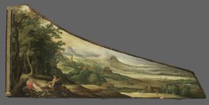 Malba na víku cembala s Bakchem a Kybelé, kolem roku 1590 (olej na desce)