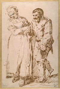 Kroky staršího rolníka vedené jeho ženou (pero a inkoust křídou na papíře) od Joos van (attr. to) Craesbeeck