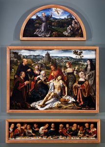 Oltářní obraz uložení se stigmaty svatého Františka, uložení Krista a Poslední večeře z kostela Menších bratří v Janově, kolem roku 1520 od Joos van Cleve