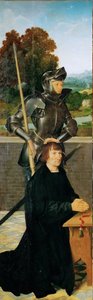 Rané nizozemské umění: Saint George and Donor (Křídlový oltář, levý panel) par Cleve, Joos van (asi 1485-1540), asi 1530. Olej na dřevě, 94,5x30. Uměleckohistorické muzeum, Vienne od Joos van Cleve