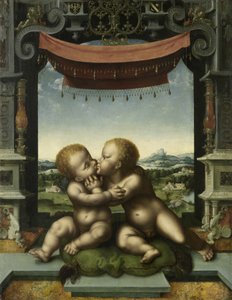 Objímající se nemluvňata Krista a svatého Jana Křtitele, 1520-25 od Joos van Cleve