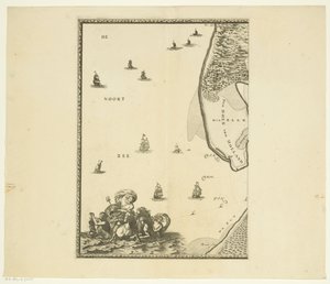 Mapa Meuse z Rotterdamu do Severního moře (část první) Zobrazení Maes z města Rotterdam k moři, s přilehlými městy a místy, písky, suchými oblastmi a kurzy, jako jsou ty, proti kterým se dnes plavilo