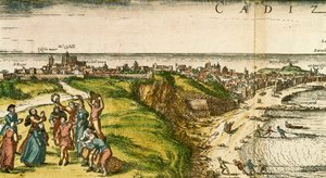Cádiz, Španělsko, lept podle kresby Jorise Hoefnagela