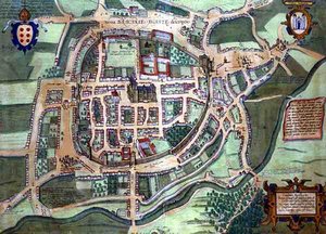 Mapa Brače, z „Civitates Orbis Terrarum“ od Georga Brauna (1541-1622) a Franse Hogenberga (1535-90), kolem roku 1572 (barevná rytina) od Joris (after) Hoefnagel