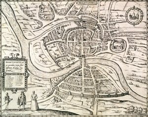 Mapa Bristolu z „Civitates Orbis Terrarum“ od Georga Brauna (1541-1622) a Franse Hogenberga (1535-90) 1581 (rytina) od Joris (after) Hoefnagel