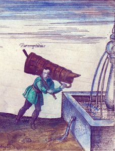 Učeň nabírající vodu z kašny, 1598, ručně kolorovaná mědirytina, detail 324184 od Joris Hoefnagel