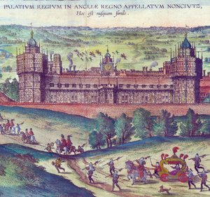 Příjezd královny Alžběty I. do paláce Nonsuch, 1598 ručně kolorovaná mědirytina detail 324184 od Joris Hoefnagel