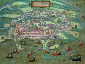 Mapa Alexandrie, z „Civitates Orbis Terrarum“ od Georga Brauna (1541-1622) a Franse Hogenberga (1535-90), kolem 1572