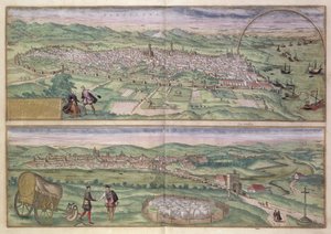 Mapa Barcelony z knihy Civitates Orbis Terrarum od Georga Brauna (1541-1622) a Franse Hogenberga (1535-90), 1567.