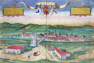 Mapa Córdoby, z „Civitates Orbis Terrarum“ od Georga Brauna (1541-1622) a Franse Hogenberga (1535-90) kolem 1572-1617