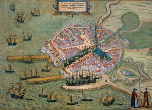 Mapa Flissingy, z „Civitates Orbis Terrarum“ od Georga Brauna (1541-1622) a Franse Hogenberga (1535-90) kolem 1572-1617