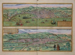 Mapa Janova a Florencie, z „Civitates Orbis Terrarum“ od Georga Brauna (1541-1622) a Franse Hogenberga (1535-90), kolem 1572