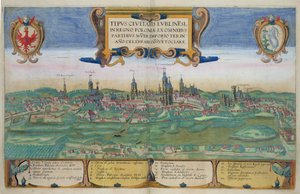 Mapa Lublinu z knihy "Civitates Orbis Terrarum" od Georga Brauna (1541-1622) a Franse Hogenberga (1535-90), asi 1572-1617.