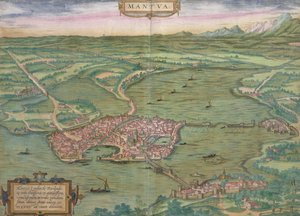Mapa Mantovy, z „Civitates Orbis Terrarum“ od Georga Brauna (1541-1622) a Franse Hogenberga (1535-90), 1575 od Joris Hoefnagel