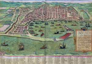 Mapa Messiny z knihy "Civitates Orbis Terrarum" od Georga Brauna (1541-1622) a Franse Hogenberga (1535-90), asi 1572