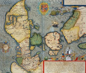 Mapa severní Evropy, z „Civitates Orbis Terrarum“ od Georga Brauna (1541-1622) a Franse Hogenberga (1535-90) kolem 1572-1617