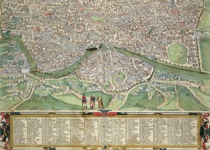 Mapa Říma z „Civitates Orbis Terrarum“ od Georga Brauna (1541-1622) a Franse Hogenberga (1535-90) kolem 1572-1617 (viz 138955)