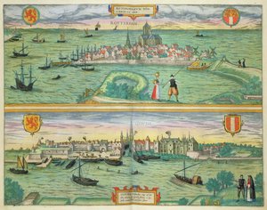Mapa Rotterdamu a Goudy, z „Civitates Orbis Terrarum“ od Georga Brauna (1541-1622) a Franse Hogenberga (1535-90) kolem 1572-1617
