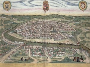 Mapa Sevilly z „Civitates Orbis Terrarum“ od Georga Brauna (1541-1622) a Franse Hogenberga (1535-90) kolem 1572-1617