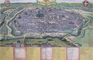 Mapa Vídně, z „Civitates Orbis Terrarum“ od Georga Brauna (1541-1622) a Franse Hogenberga (1535-90) kolem 1572-1617