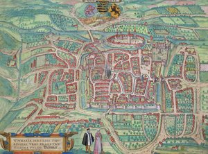 Mapa Výmaru z „Civitates Orbis Terrarum“ od Georga Brauna (1541-1622) a Franse Hogenberga (1535-90) kolem 1572-1617 od Joris Hoefnagel