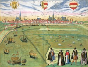 Mapa Wilnisu, z „Cities of the World“ od Georga Brauna (1541-1622) a Franse Hogenberga (1535-90) kolem 1572-1617